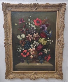 Antique Jan Van Doust Dutch Floral Still Life Oil Painting On Canvas