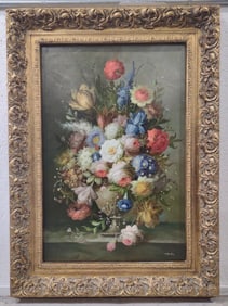 Signed Martin Floral Still Life Oil Painting On Canvas