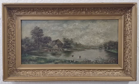 1904 B.R. James Cabin In The Woods Oil Painting On Canvas