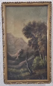 Unsigned Antique Mountain Landscape Oil Painting On Canvas