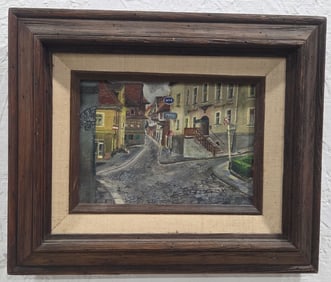 1973 Milan European Village Oil On Canvas Board