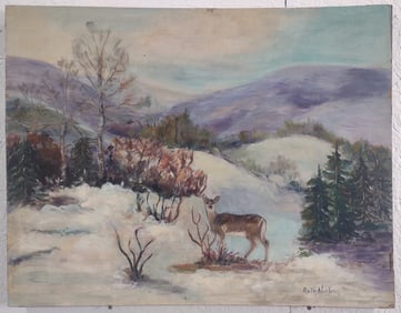 Carol Ruth Norling Deer In Winter Landscape Oil Painting On Canvas Board