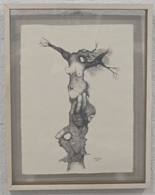 1971 Sally Spector Surrealistic Ink On Paper Drawing