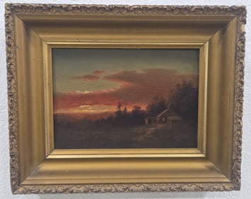 Antique Landscape At Dusk Oil Painting On Board