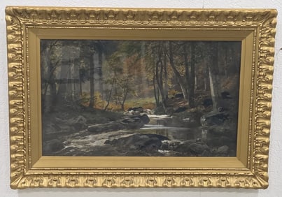 Heinrich Bohmer Forest Stream Landscape Oil Painting On Board