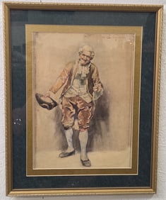 E. Giachi Elderly Gentleman In 18th Century Costume Watercolor Painting On Paper
