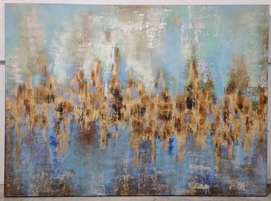 Large Crestview Collection "Gold Horizon" Paint Print On Canvas
