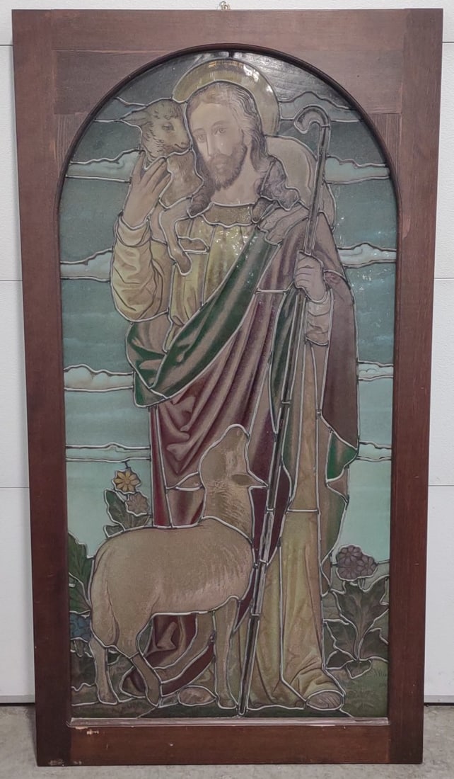 Antique "The Good Shepherd" Stained Glass Window Panel (1 of 9)
