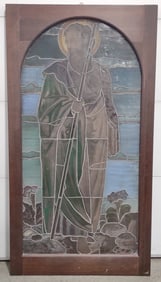Antique "Jesus With Staff" Stained Glass Window Panel