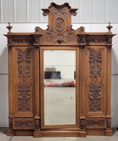 Antique French Renaissance Style Carved Wood Armoire