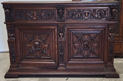 Antique Carved Walnut European Court Cabinet