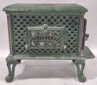 20th Century Godin Chauffette Stove In Green Cast Iron