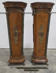 Pair Of French Empire Style Marble Top Pedestal Stands