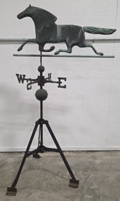 Antique Copper Horse Weathervane With Iron Stand
