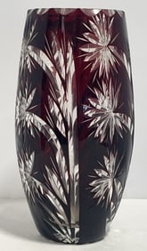 Vintage Bohemian Ruby Cut To Clear Crystal Vase