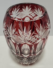 Vintage Bohemian Ruby Cut To Clear Crystal Vase