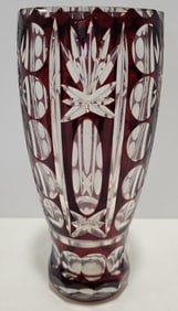 Vintage Bohemian Ruby Cut To Clear Crystal Vase