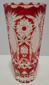 Vintage Cristal Encamisado Red Cut To Clear Crystal Vase