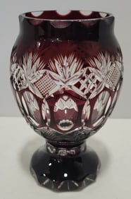 Vintage Bohemian Ruby Cut To Clear Crystal Vase