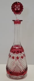Vintage Cranberry Cut To Clear Crystal Decanter