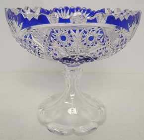 Vintage Cobalt Cut To Clear Crystal Compote