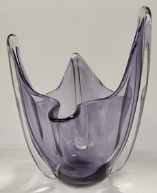 Mid-Century Purple Handkerchief Art Glass Vase