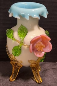 Antique Stevens & Williams 4-Footed Floral Art Glass Vase