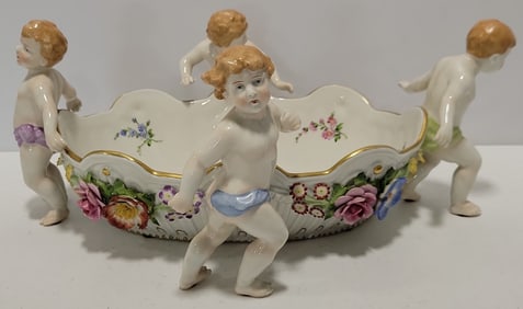 Antique Von Schierholz Dresden Cherub Porcelain Centerpiece