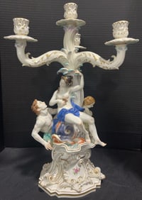 Antique Meissen Figural Porcelain 4-Light Candelabra