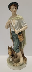 Large Royal Dux Shepherd Boy And Dog Porcelain Figure