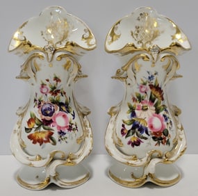 Pair Of French Old Paris Porcelain Spill Vases