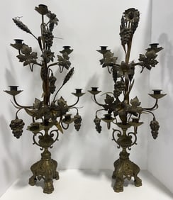 Pair Of Antique Brass 5-Light Bouquet Candelabras