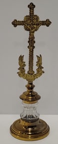 Antique Gilt Metal & Brass With Crystal Cross