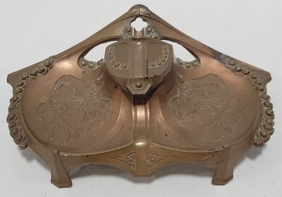 Antique Art Nouveau Bronze Finish Inkwell