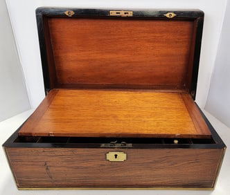 Antique Walnut Lap Desk With Inlaid Brass Trim