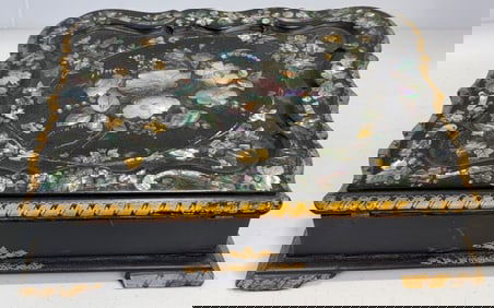 Antique Black Painted Lap Desk With Mother-Of-Pearl Inlay