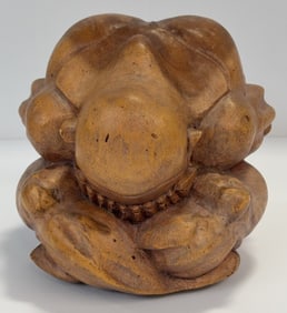Vintage Carved Wood Weeping Buddha Statue