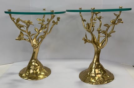 Pair Of Anthropologie "Tree Dwelling" Brass & Glass Side Tables
