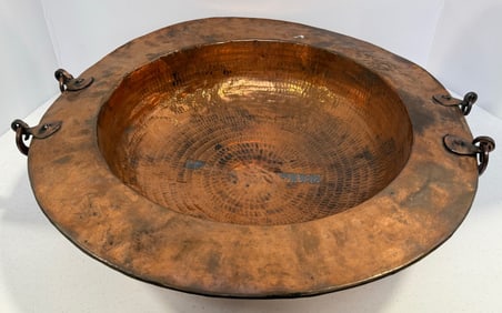 Vintage Hand-Hammered Copper Brasero Planter With Handles