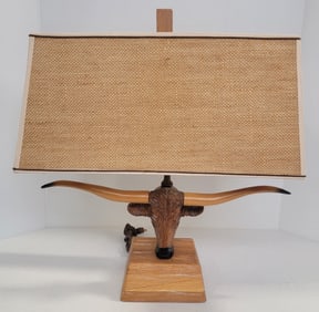 Vintage A. Brandt Ranch Oak Longhorn Steer Lamp