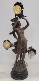 Antique French "Le Messager" Figural Spelter Lamp