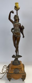 Antique French "Les Roses" Bronze Figural Lamp