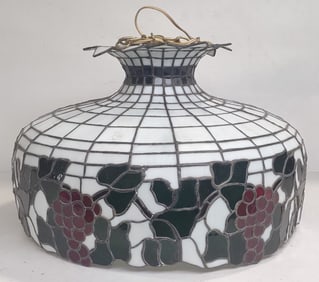 Large Vintage Fruit Pattern Stained Glass Hanging Lamp