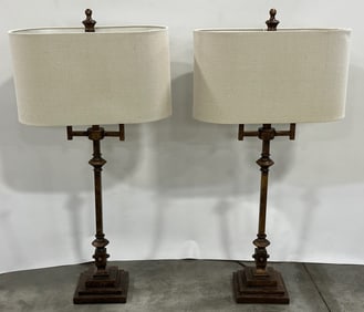 Antique Bronze Finish Metal Table Lamp Set