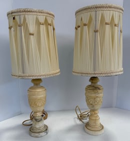 Pair Of Vintage Carved Alabaster Bedroom Lamps