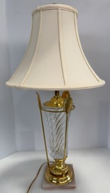 Vintage Crystal Brass & Marble Table Lamp