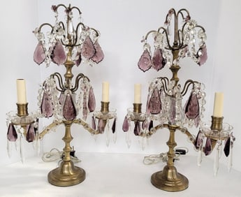Pair Of French Louis XV Style Amethyst Hung Girandoles