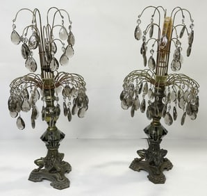 Pair Of Vintage Prism Waterfall Lamps With Griffin Feet Bases