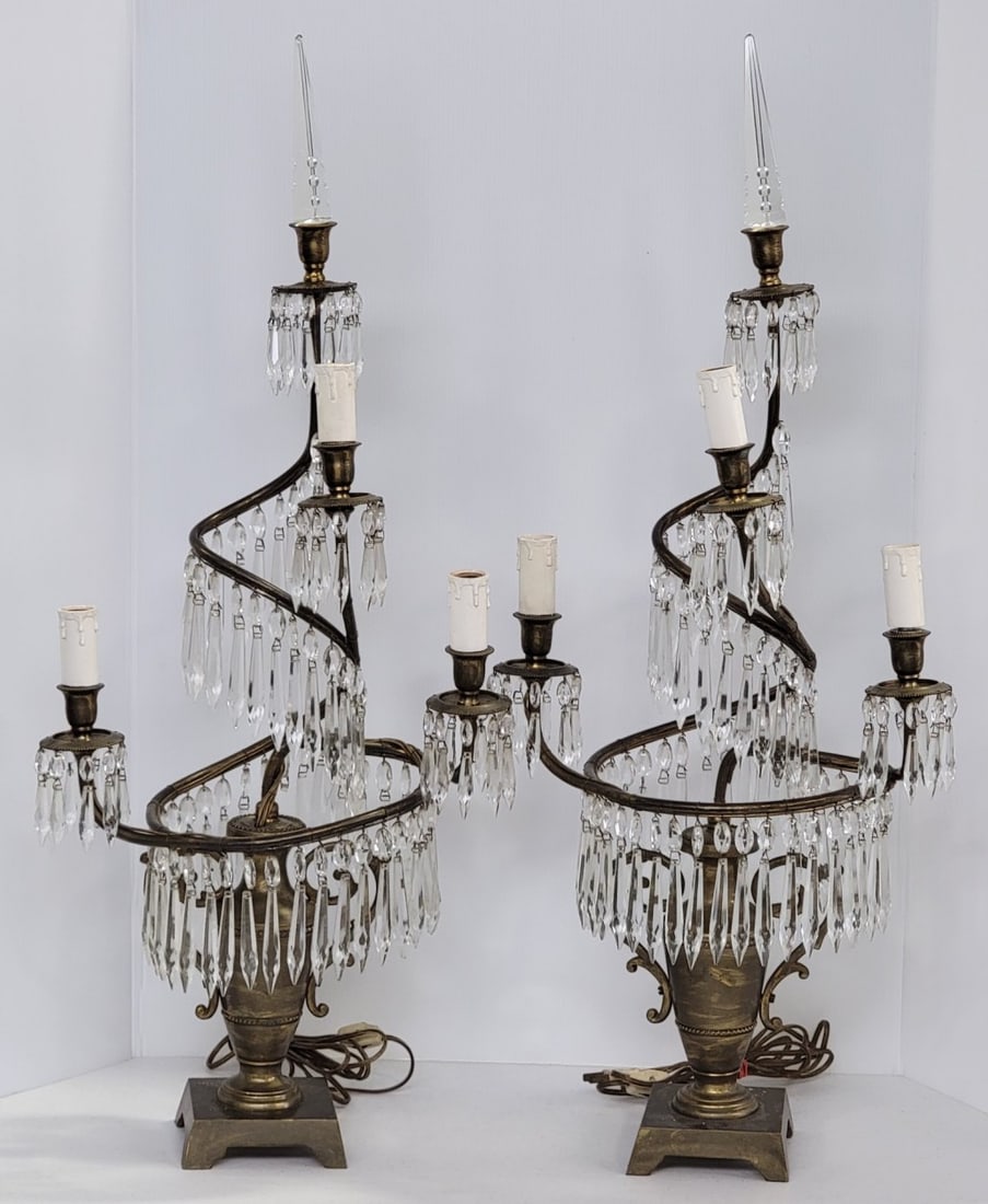 Pair Of Antique French Bronze & Crystal Girandoles (1 of 11)