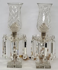 Pair Of Vintage Cut Crystal Electric Luster Lamps